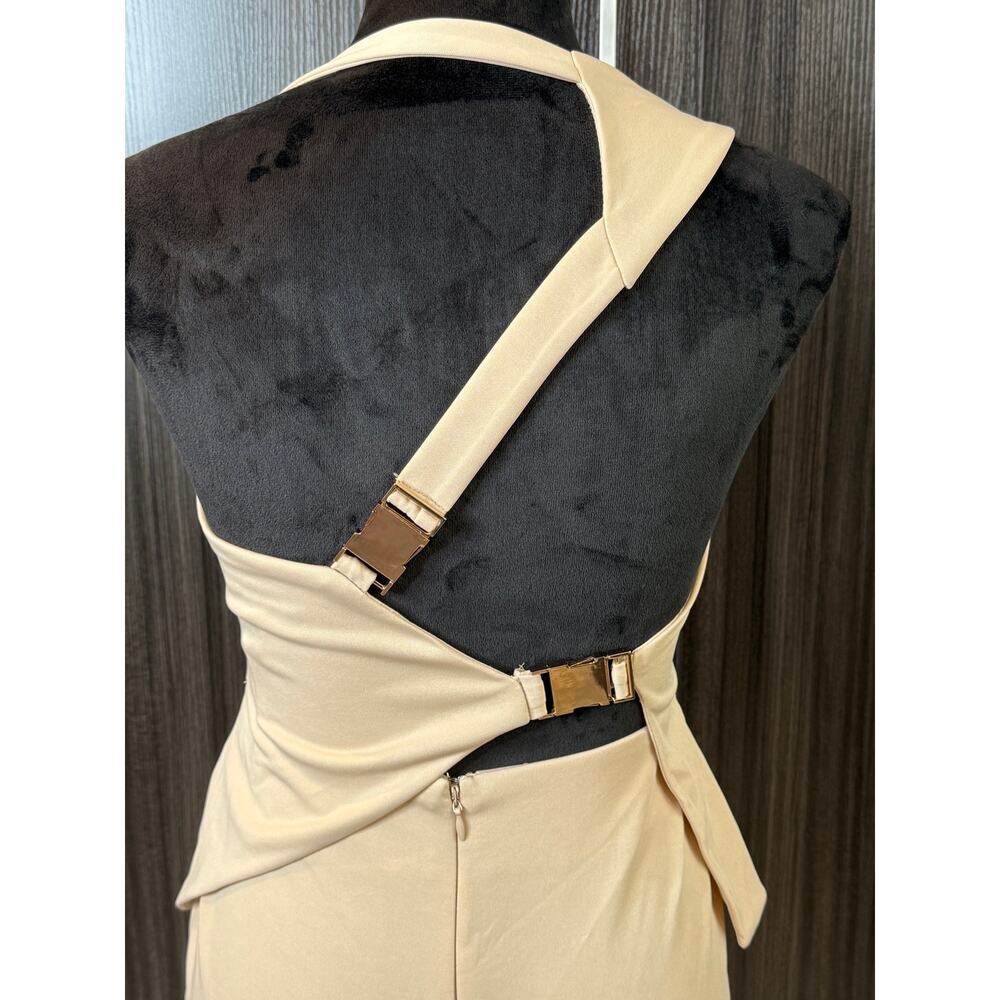 NWT ASOS Size US 4 Cream/Beige/Nude Buckle Strap Peplum Midi Dress - Picture 9 of 9